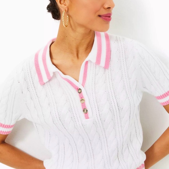 Lilly Pulitzer Tops - NWOT! Lilly Pulitzer White Cable Knit Top with Pink Label